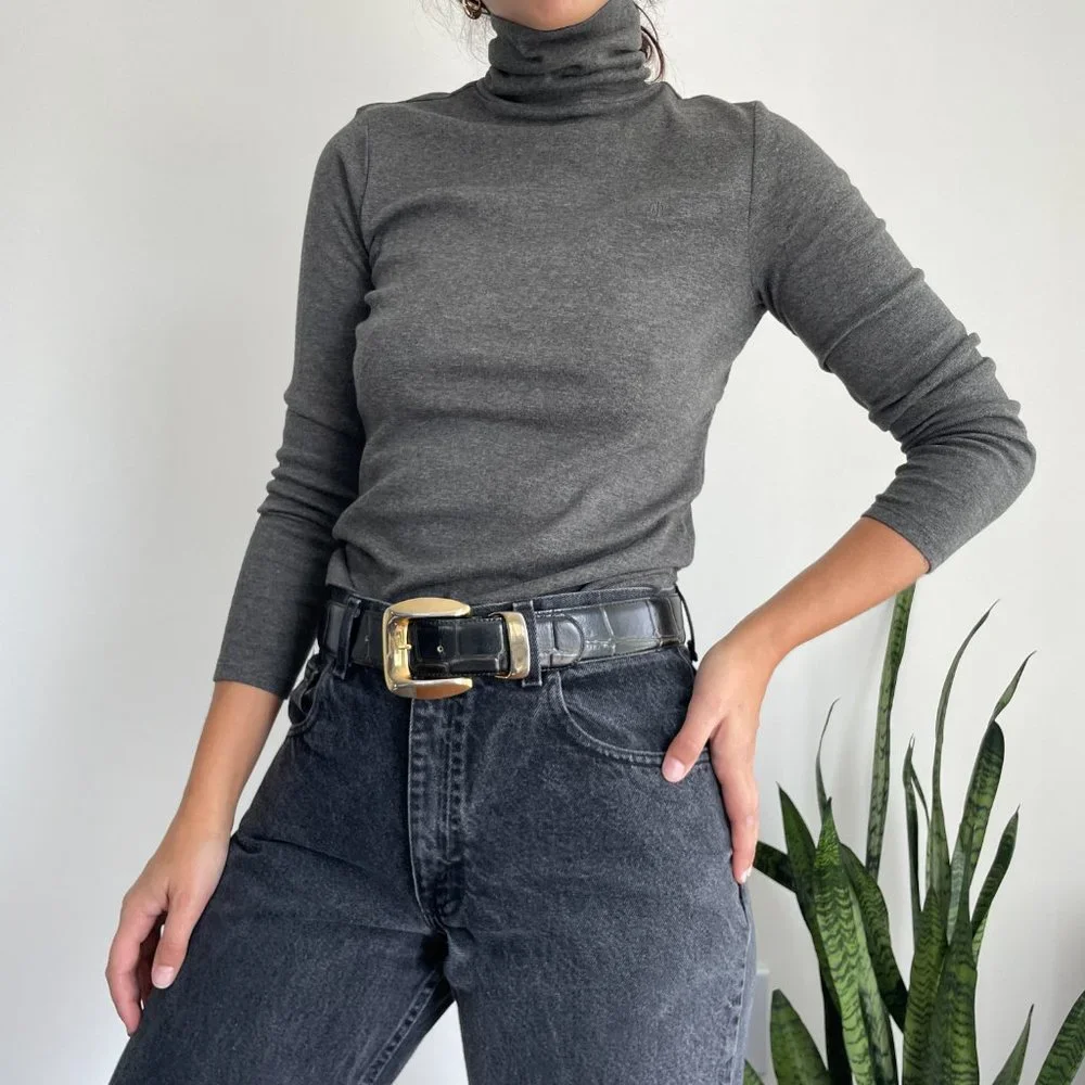 Vintage Ralph Lauren gray cotton long sleeve turtleneck top - Picture 4 of 9